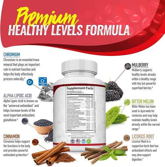 Blood Sugar Complex Supplement - Supports Healthy Blood Sugar Levels Already Within Normal Range All Natural with Cinnamon ( pack of 3), Bitter Melon, Chromium, Mulberry, Alpha Lipoic Acid, Non-GMO, 60 Capsules