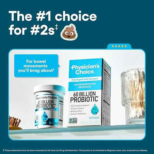Physician's CHOICE Probiotics 60 Billion CFU - 10 Strains + Organic Prebiotics - Immune, Digestive & Gut Health - Supports Occasional Constipation, Diarrhea, Gas & Bloating - for Women & Men - 30ct
