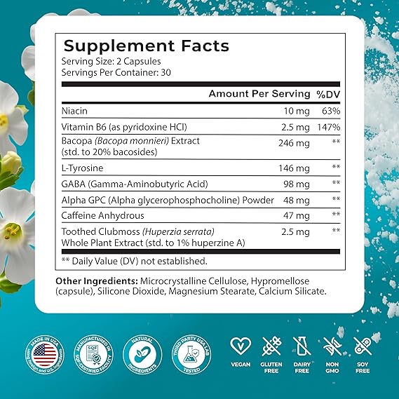 PUREHEALTH RESEARCH Ageless Brain Supplements for Memory and Focus (60 Capsules)