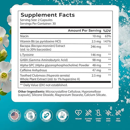 PUREHEALTH RESEARCH Ageless Brain Supplements for Memory and Focus (60 Capsules)