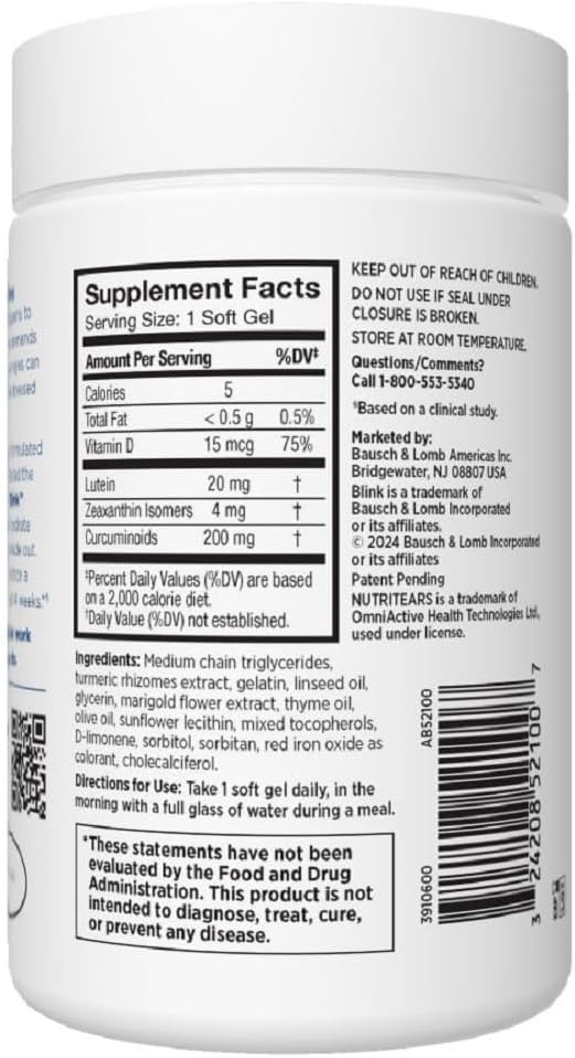 BLINK Nutritears Supplement for Dry Eyes, suplement facts