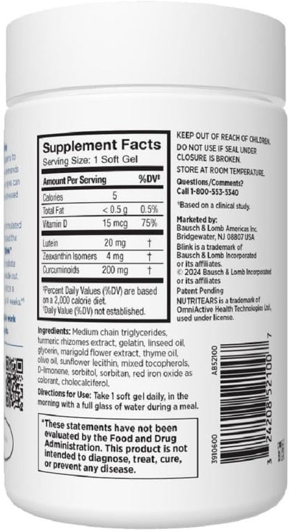 BLINK Nutritears Supplement for Dry Eyes, suplement facts
