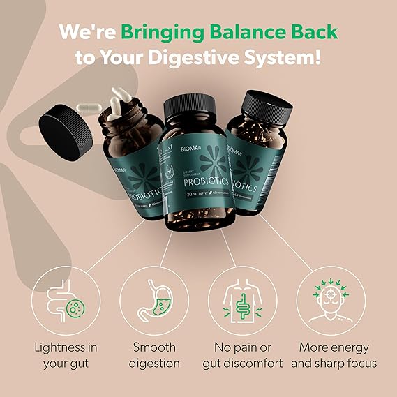 Bioma Probiotics for Digestive Health 3 In 1 Gut Health Probiotic 60 Caps digestive system