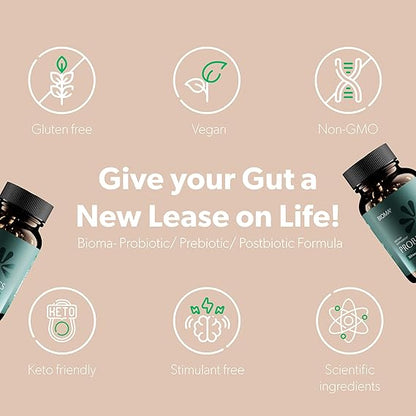 Bioma Probiotics for Digestive Health 3 In 1 Gut Health Probiotic 60 Caps lease on life