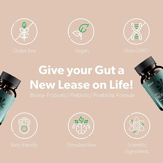 Bioma Probiotics for Digestive Health 3 In 1 Gut Health Probiotic 60 Caps lease on life