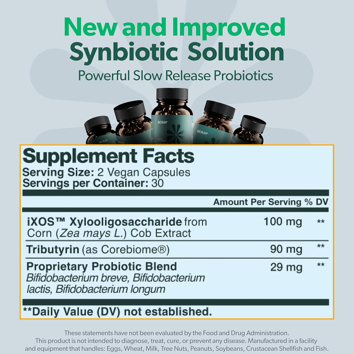 Bioma Probiotics for Digestive Health 3 In 1 Gut Health Probiotic 60 Caps  supplement facts