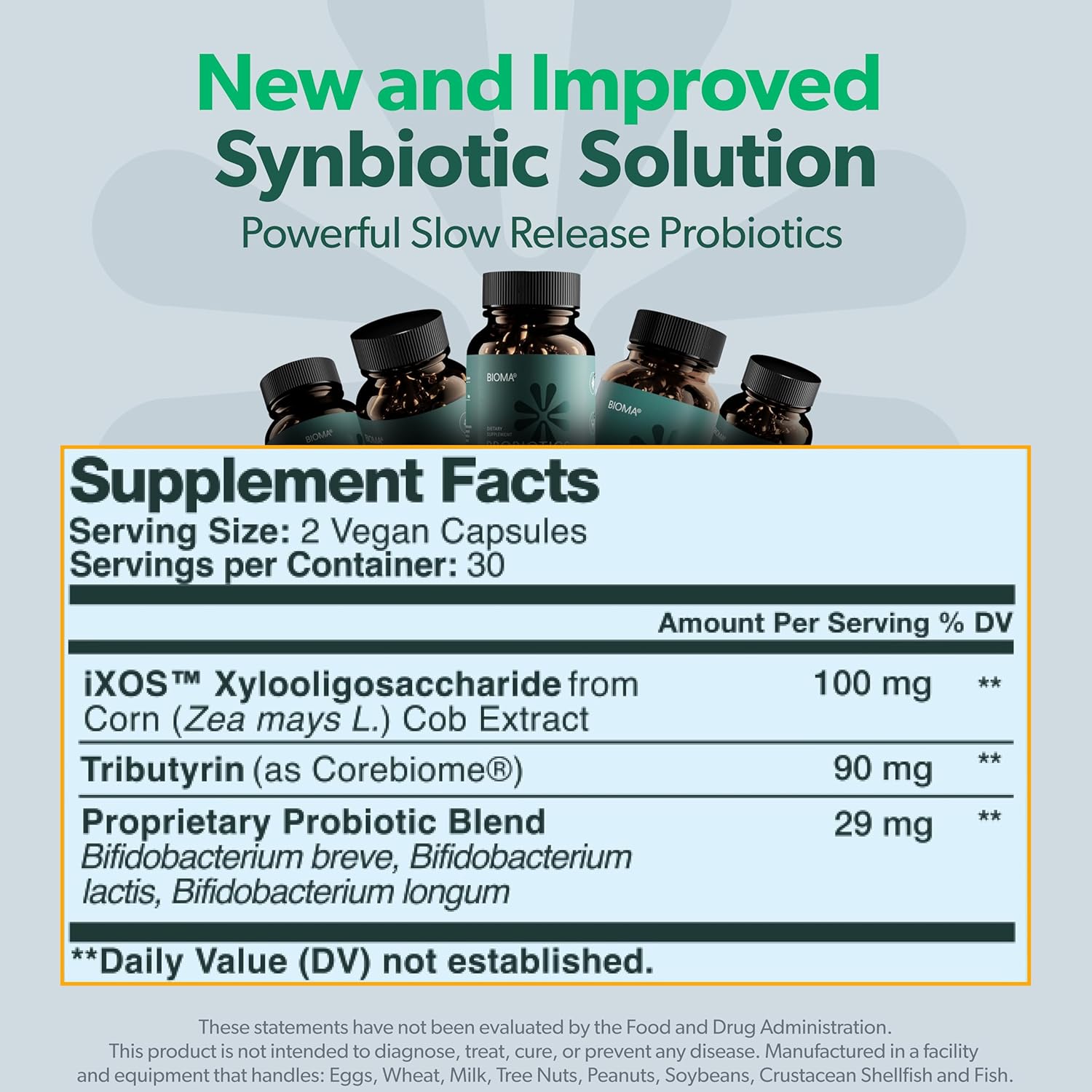 Bioma Probiotics for Digestive Health 3 In 1 Gut Health Probiotic 60 Caps  supplement facts