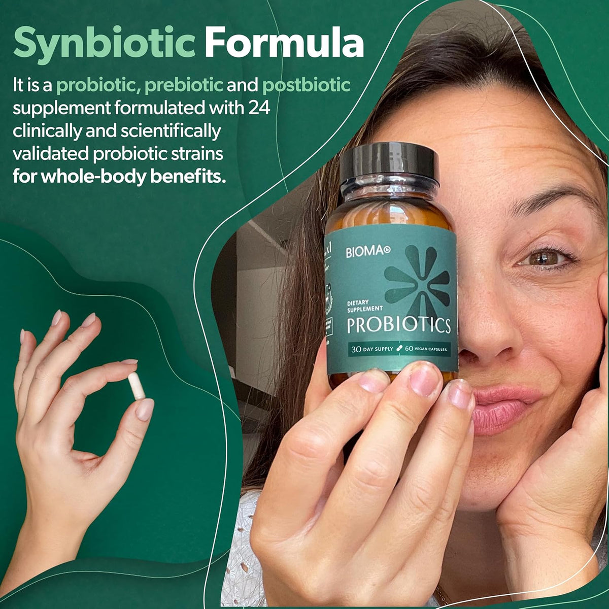 Bioma Probiotics for Digestive Health 3 In 1 Gut Health Probiotic 60 Caps synbiotic formula
