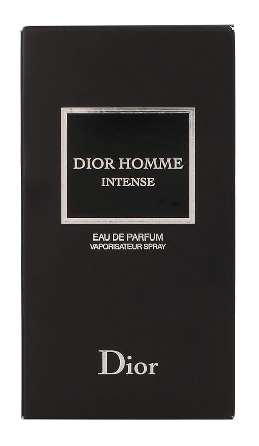 Black Dior Homme Intense perfume packaging on a white background