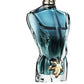 Blue perfume bottle shaped like a torso on a white background