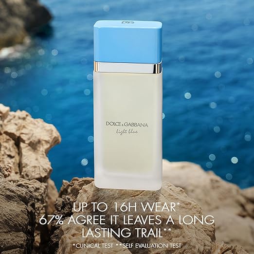 Dolce & Gabbana perfume bottle on rocks with ocean background