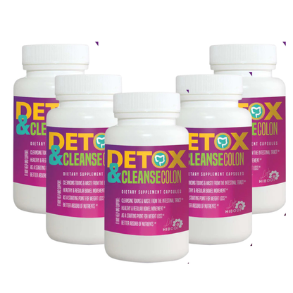 Five bottles of Detox & Cleanse Colon dietary supplement on a white background