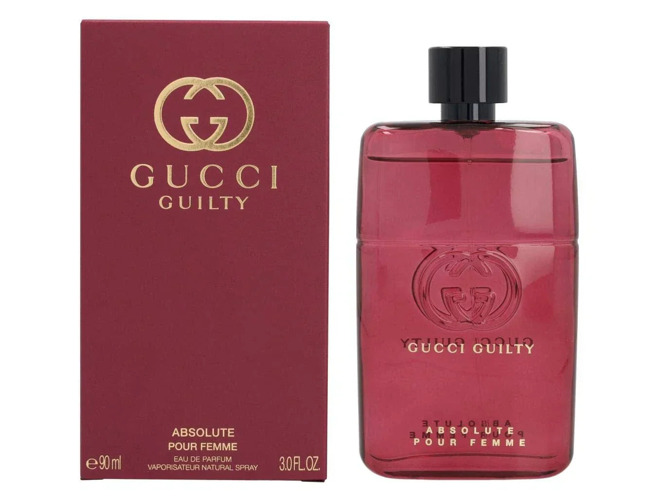Gucci Guilty Absolute Pour Femme perfume bottle and packaging on a white background