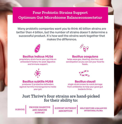 Just Thrive: Probiotic & Antioxidant 90 Veg Caps strain support
