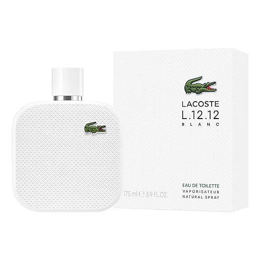 Lacoste L.12.12 Blanc perfume bottle and packaging on a white background