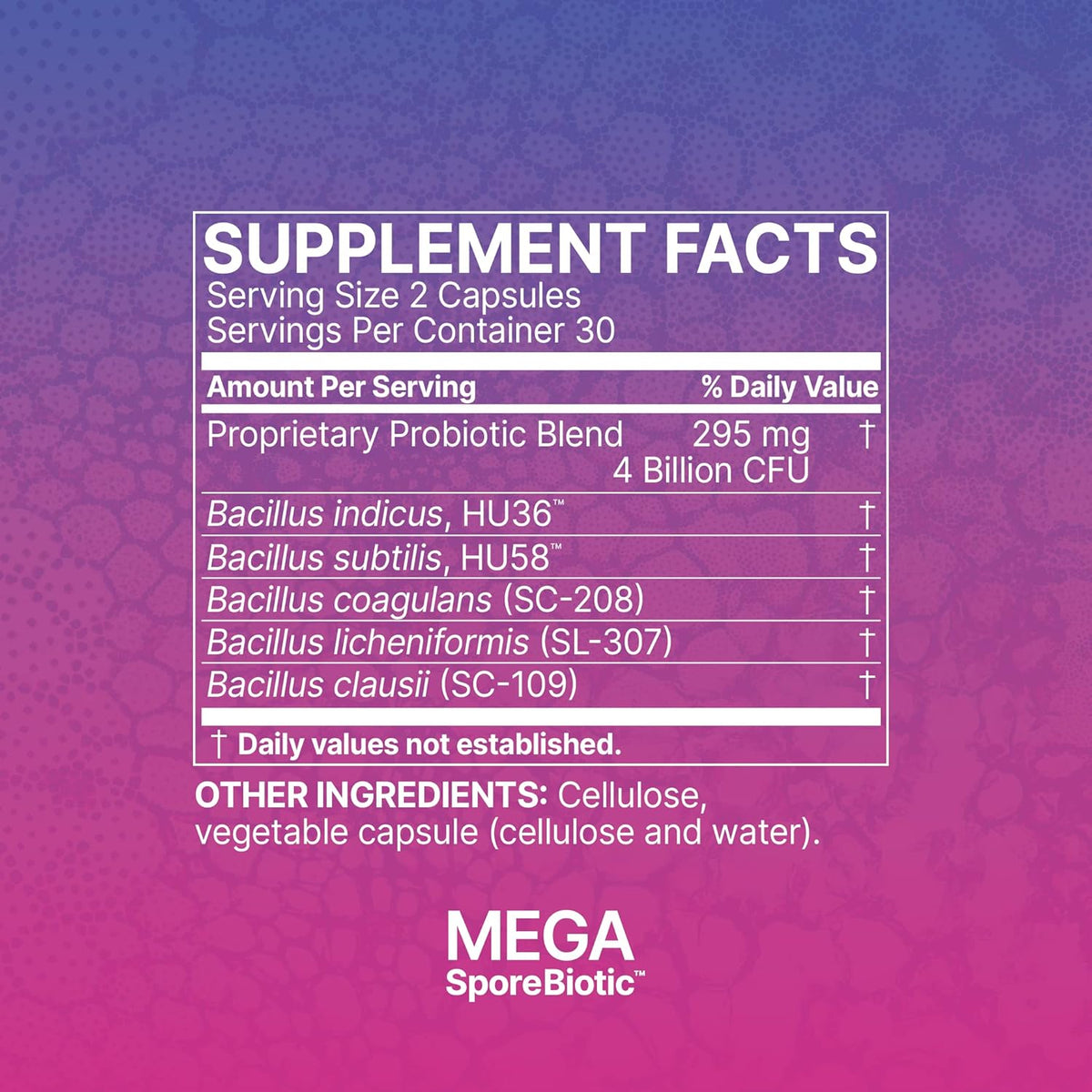 Mega Spore Biotic – 180 capsules supplements facts
