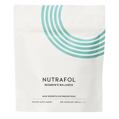 Nutrafol Women's Balance dietary supplement package with teal circular design on a white background