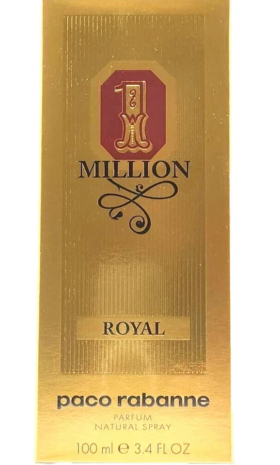 Paco Rabanne 1 Million Royal perfume packaging on a gold background
