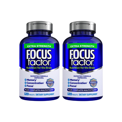 Focus Factor Adults Extra Strength, 120 Count - Brain Supplement for Memory, Concentration and Focus - Complete Multivitamin with DMAE, Vitamin D, DHA - Trusted Health Vitamins