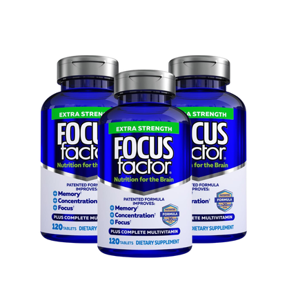 Focus Factor Adults Extra Strength, 120 Count - Brain Supplement for Memory, Concentration and Focus - Complete Multivitamin with DMAE, Vitamin D, DHA - Trusted Health Vitamins