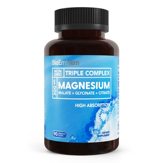 Triple Magnesium Complex 300mg – Magnesium Glycinate, Malate & Blend | 90 Capsules | Muscle, Sleep & Relaxation Support