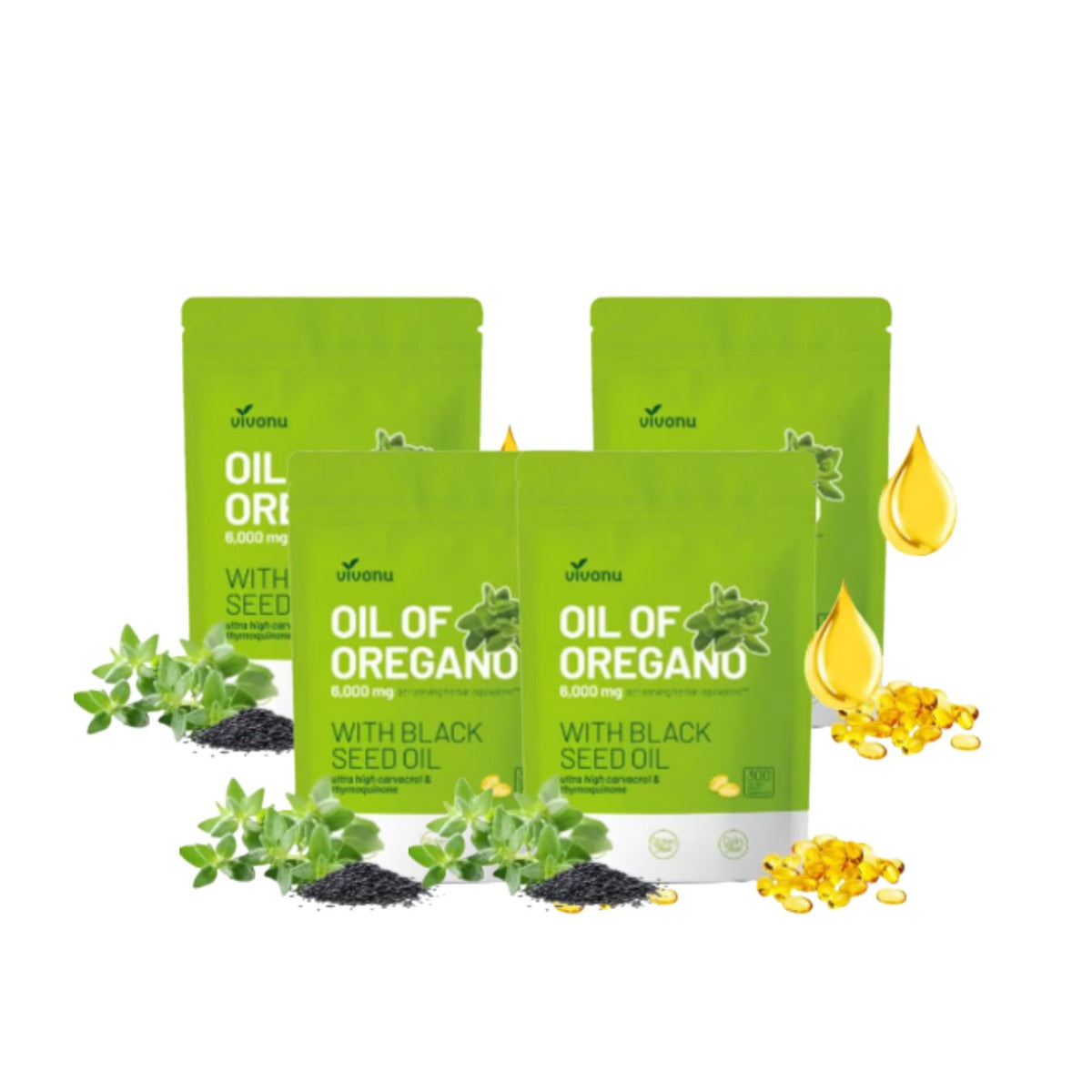 VIVONU Oil of Oregano with Black Seed Oil – Organic Softgels with Carvacrol & Thymoquinone – Digestive, Immune & Wellness Support – 300 Capsules