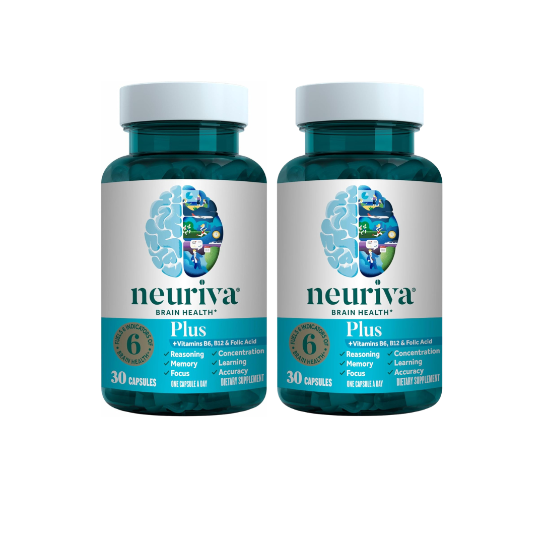 NEURIVA Plus Brain Supplement for Memory, Focus & Concentration + Cognitive Function with Clinically Tested Nootropics Phosphatidylserine and Neurofactor, Vitamins B6 & B12, 30 Count Capsules