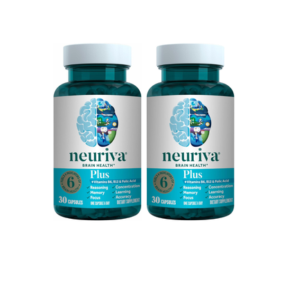 NEURIVA Plus Brain Supplement for Memory, Focus & Concentration + Cognitive Function with Clinically Tested Nootropics Phosphatidylserine and Neurofactor, Vitamins B6 & B12, 30 Count Capsules