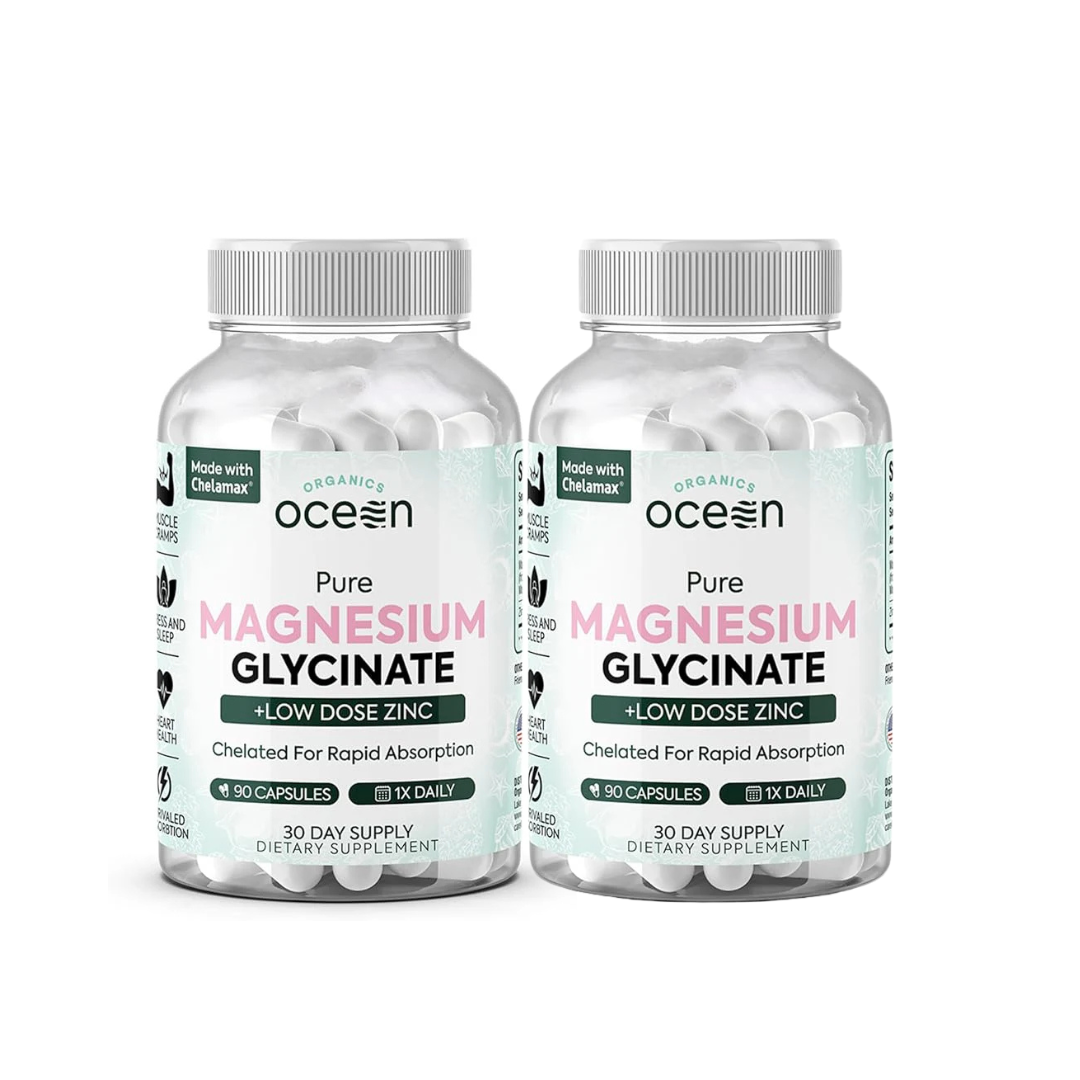 Organics Ocean Pure Magnesium Glycinate with Zinc – Maximum Strength Chelated Support for Sleep, Muscles &amp; Relaxation