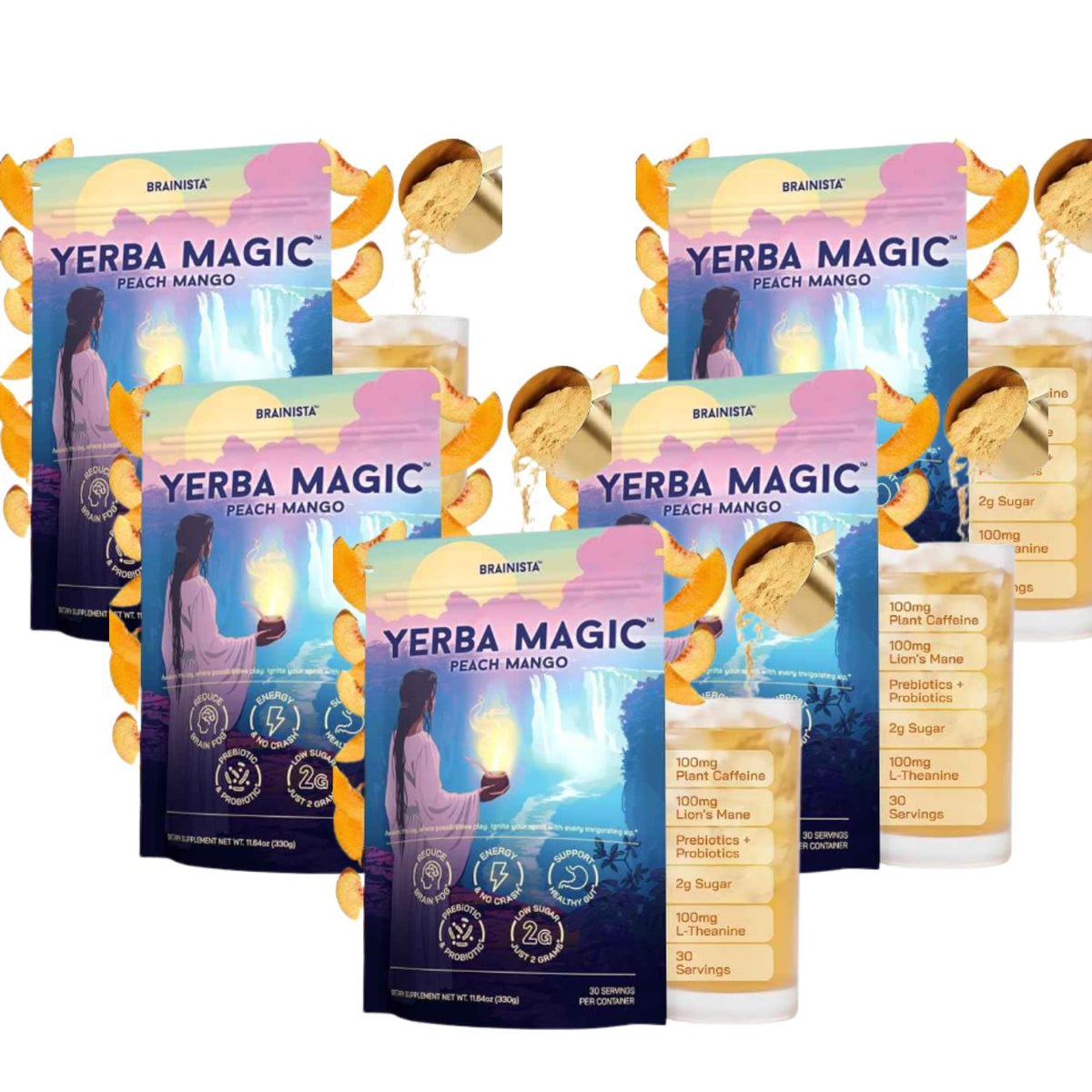 Yerba Mate Energy Drinks, Yerba Magic, Gut Health, Peach Mango, 30 Servings