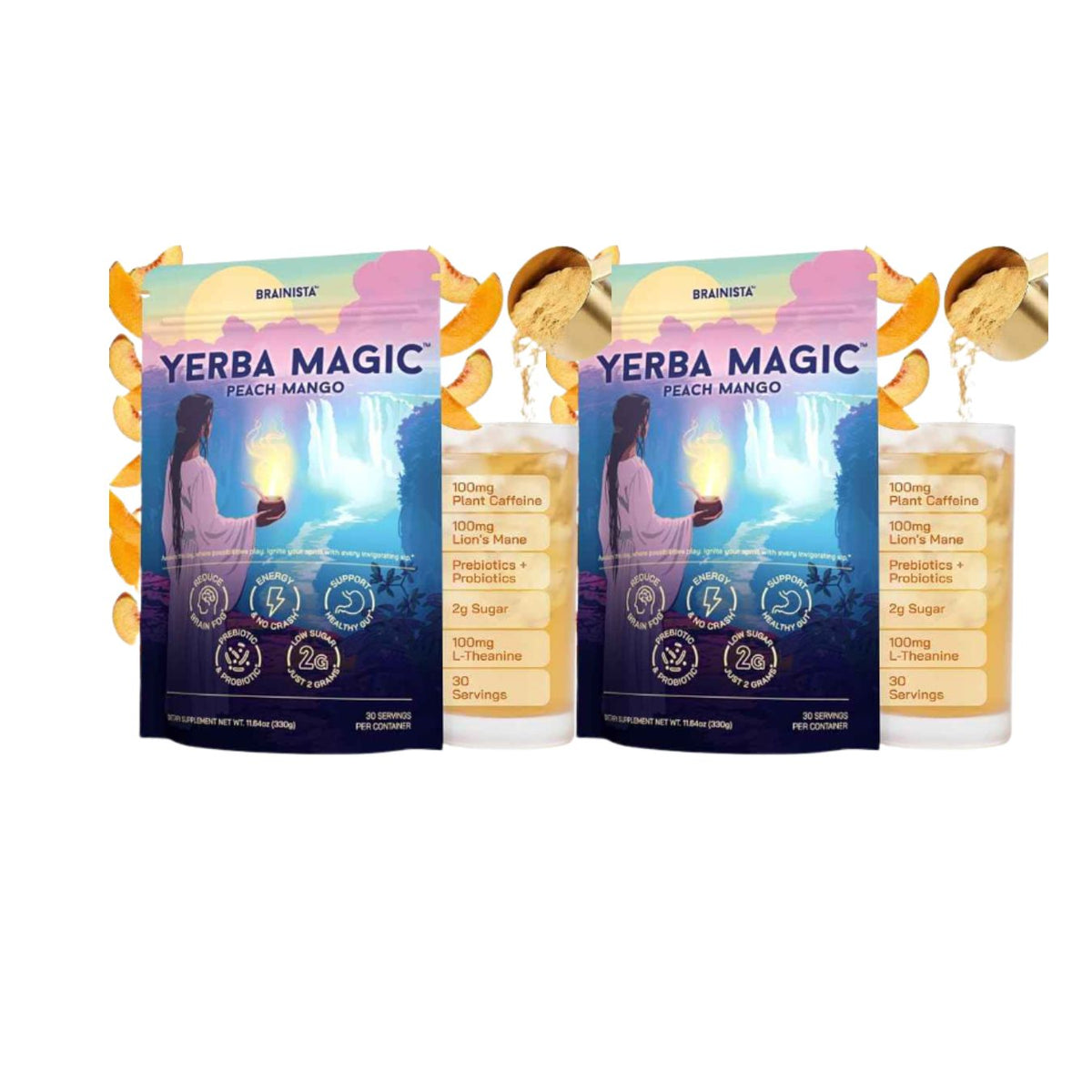 Yerba Mate Energy Drinks, Yerba Magic, Gut Health, Peach Mango, 30 Servings