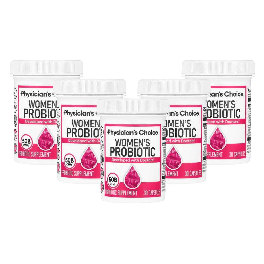 Pack of 5 Physician's CHOICE Probiotics for Women - PH Balance, Digestive, UT, & Feminine Health - 50 Billion CFU - 6 Unique Strains for Her - Organic Prebiotics, Cranberry Extract+ - Women Probiotic - 30 CT