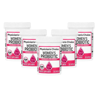 Pack of 5 Physician's CHOICE Probiotics for Women - PH Balance, Digestive, UT, & Feminine Health - 50 Billion CFU - 6 Unique Strains for Her - Organic Prebiotics, Cranberry Extract+ - Women Probiotic - 30 CT
