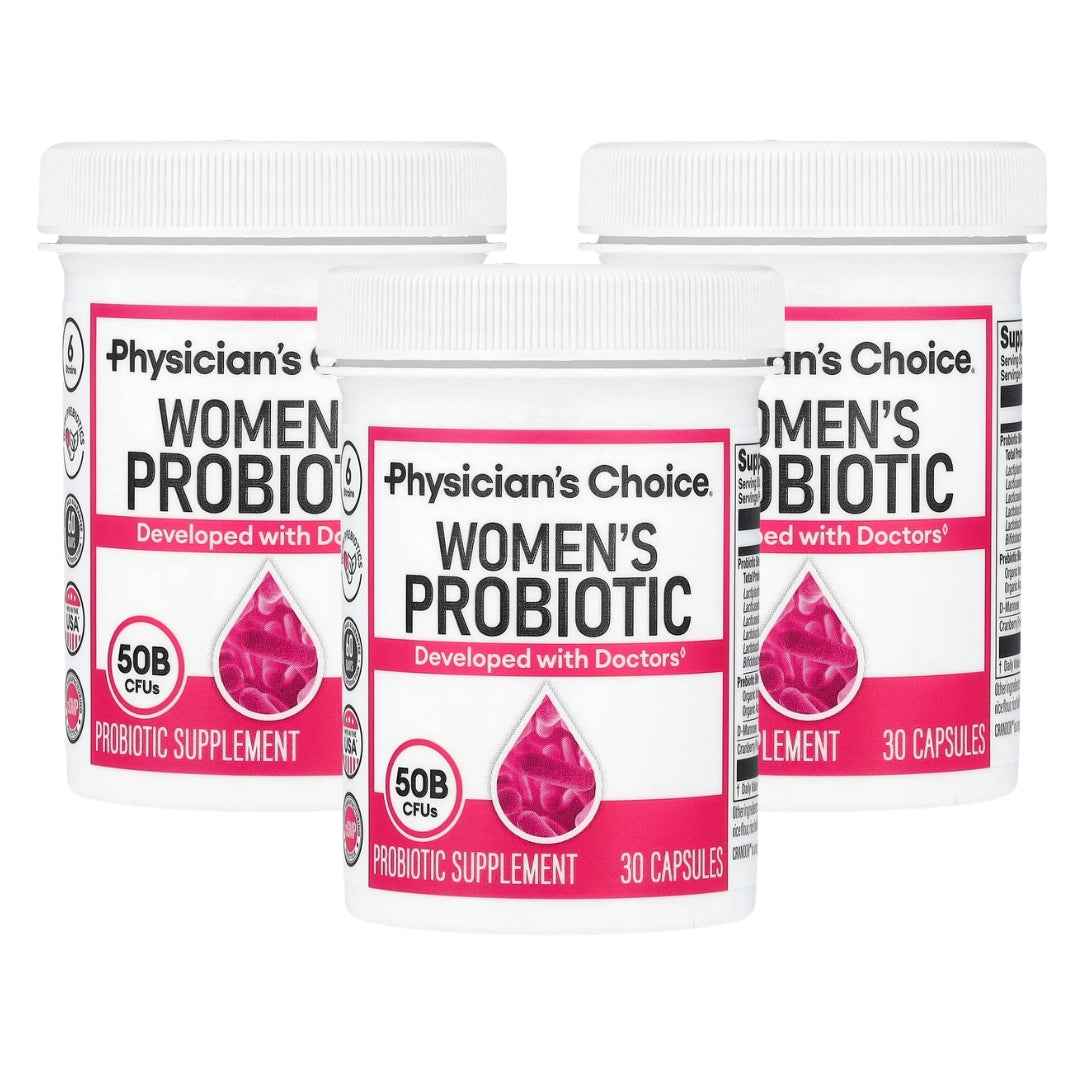 Pack of 3Physician's CHOICE Probiotics for Women - PH Balance, Digestive, UT, & Feminine Health - 50 Billion CFU - 6 Unique Strains for Her - Organic Prebiotics, Cranberry Extract+ - Women Probiotic - 30 CT