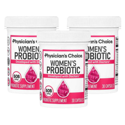 Pack of 3Physician's CHOICE Probiotics for Women - PH Balance, Digestive, UT, & Feminine Health - 50 Billion CFU - 6 Unique Strains for Her - Organic Prebiotics, Cranberry Extract+ - Women Probiotic - 30 CT