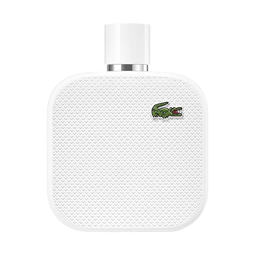 White Lacoste perfume bottle on a white background