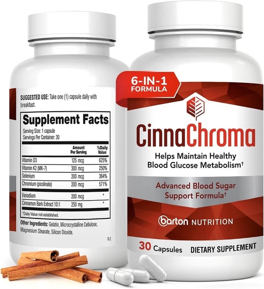 CinnaChroma Cinnamon Supplement Bottles - Supports Healthy Blood Sugar with Premium Cinnamon Extract and Chromium Picolinate