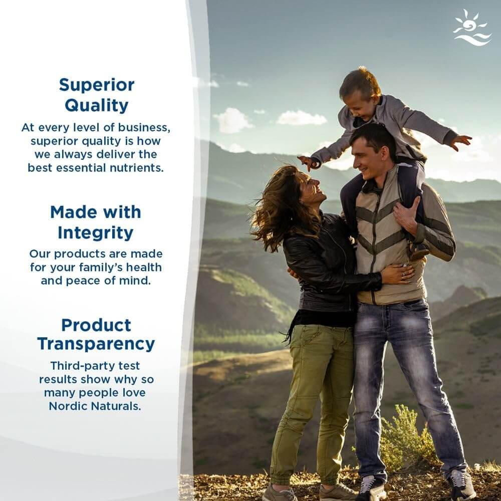 Family enjoying mountain view highlighting Nordic Naturals product quality, integrity, and transparency benefits.