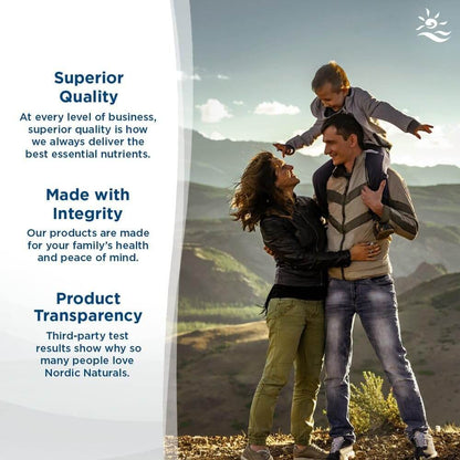 Family enjoying mountain view highlighting Nordic Naturals product quality, integrity, and transparency benefits.