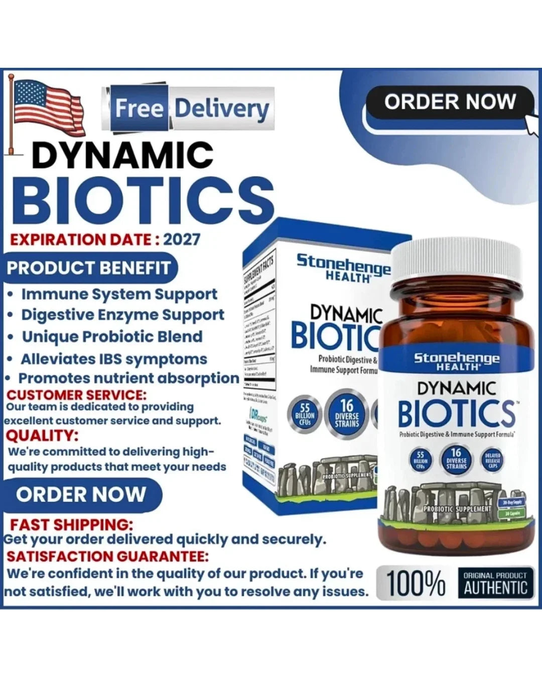 Dynamic Biotics Stonehenge Probiotic – Digestive, Gut & Immune Support Supplement