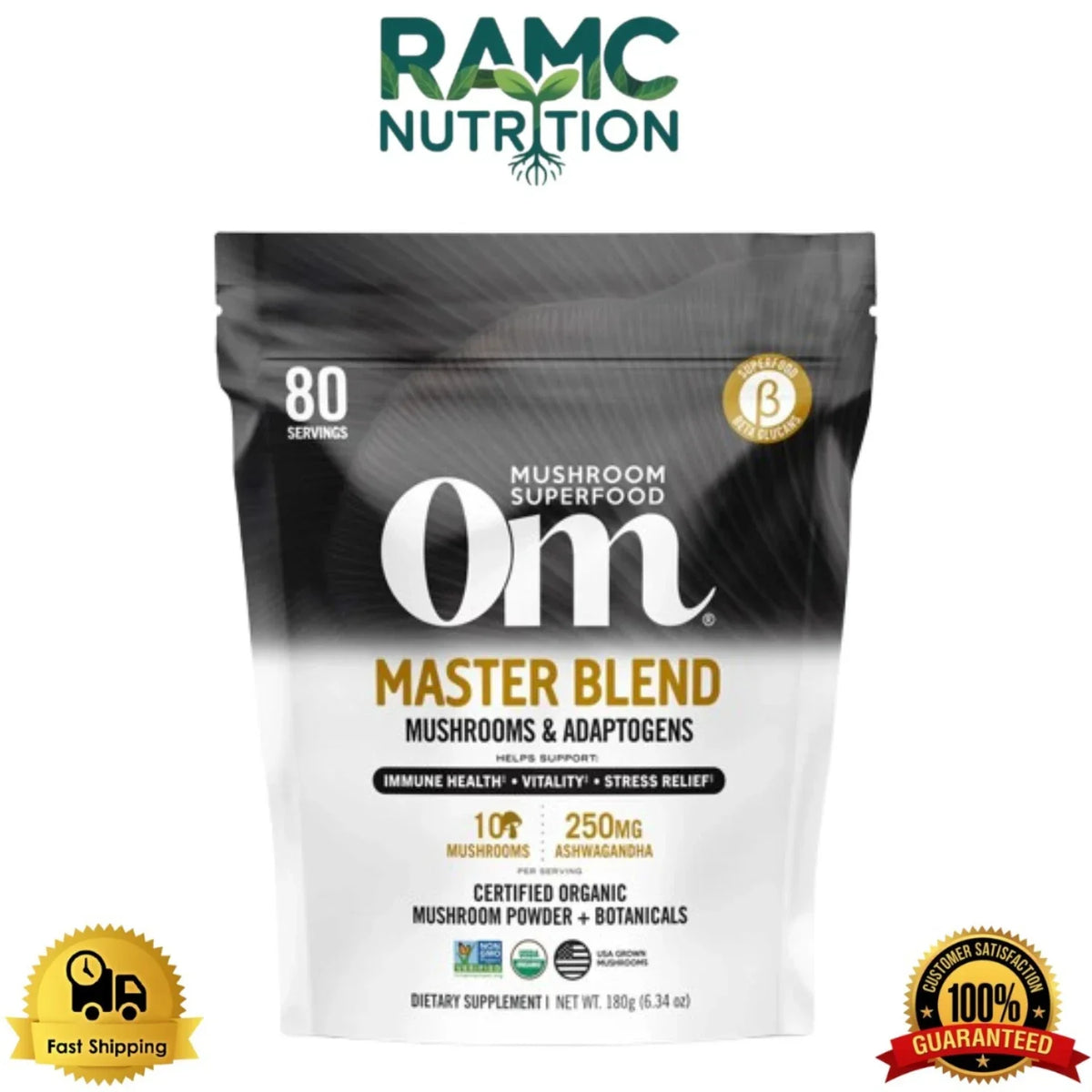 Om Mushroom Superfood Master Blend - Certified Organic Mushroom Powder - 80 Ser