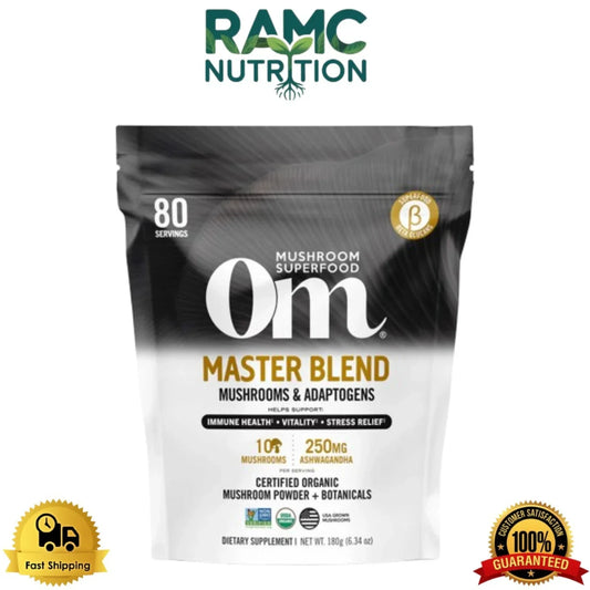 Om Mushroom Superfood Master Blend - Certified Organic Mushroom Powder - 80 Ser