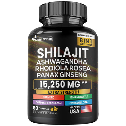 Shilajit Multivitamin (Turmeric, Ashwagandha, Ginger, Cordyceps Mushrooms) – 60 Capsules