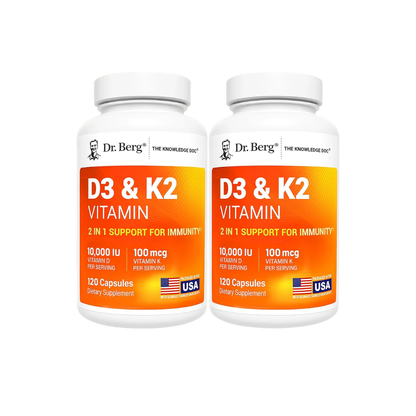 Dr. Berg Maximum Strength 2-in-1 Vitamin D3 K2 (10,000 IU) – High Absorption Formula for Bone, Heart &amp; Immune Support (120 Capsules)