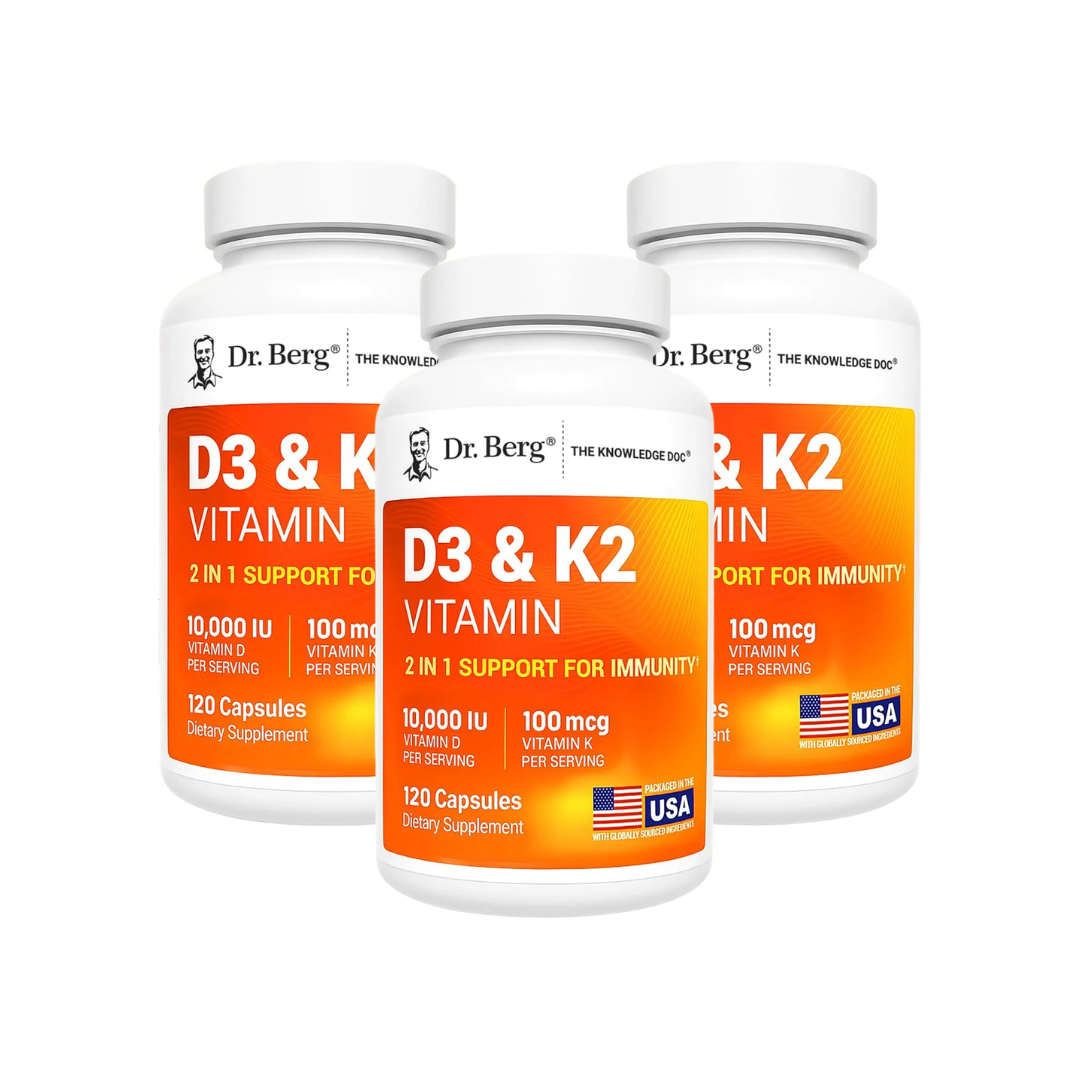 Dr. Berg Maximum Strength 2-in-1 Vitamin D3 K2 (10,000 IU) – High Absorption Formula for Bone, Heart &amp; Immune Support (120 Capsules)