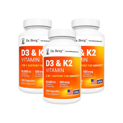 Dr. Berg Maximum Strength 2-in-1 Vitamin D3 K2 (10,000 IU) – High Absorption Formula for Bone, Heart &amp; Immune Support (120 Capsules)