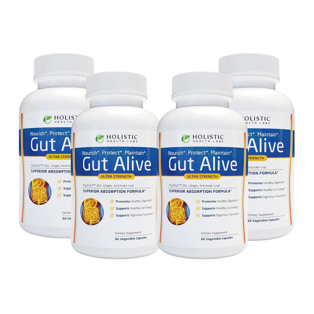 Holistic Health Labs Gut Alive – Natural Digestive Support for IBS, Acid Reflux, Bloating &amp; Gut Health (60 Count)